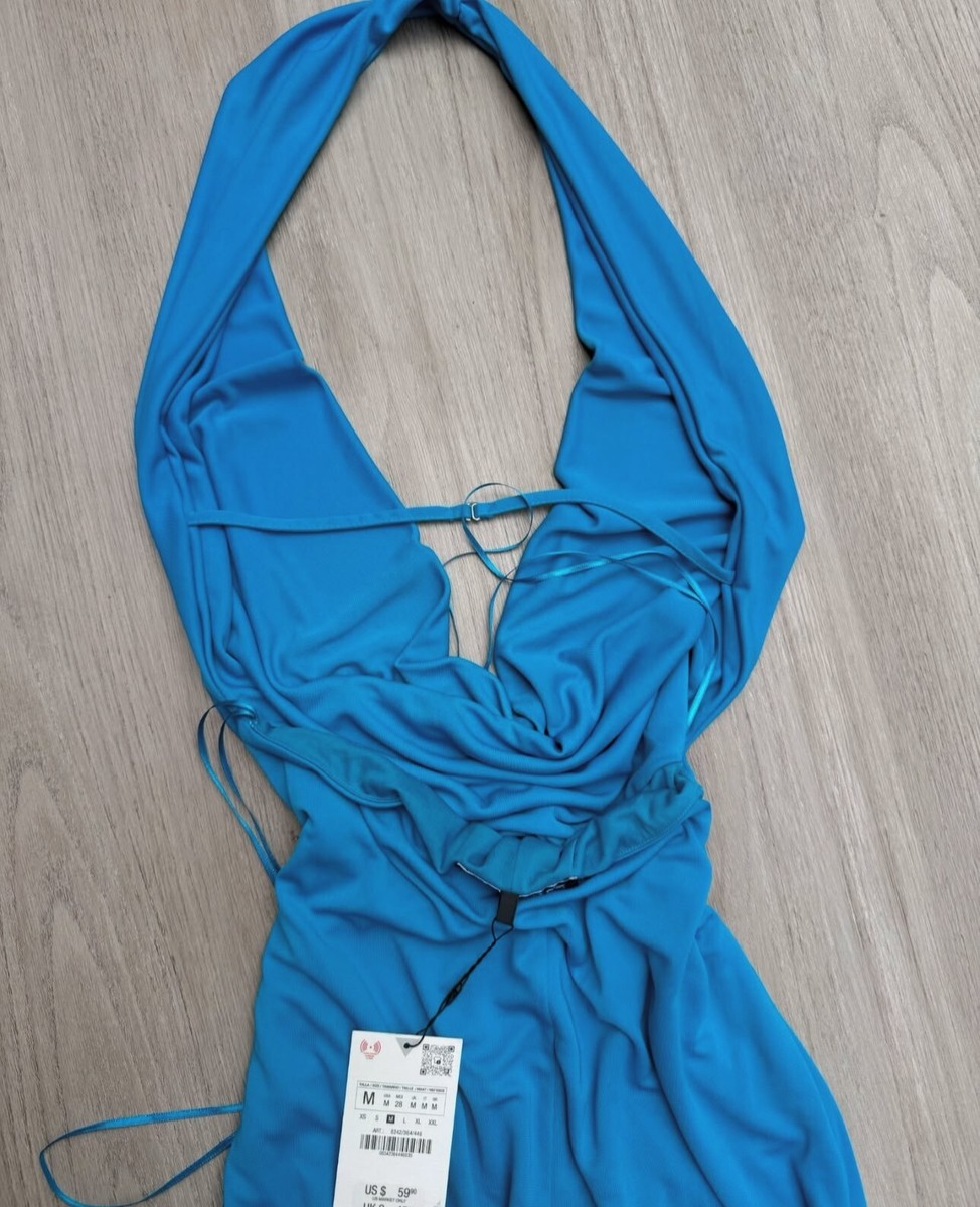 zara blue satin halter neck dress Blue Satin Halter Dress Zara
