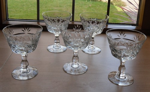 5 x Royal Brierley Crystal Bruce 4" Cut Champagne Saucer Coupe Sherbet - signed - Picture 8 of 9
