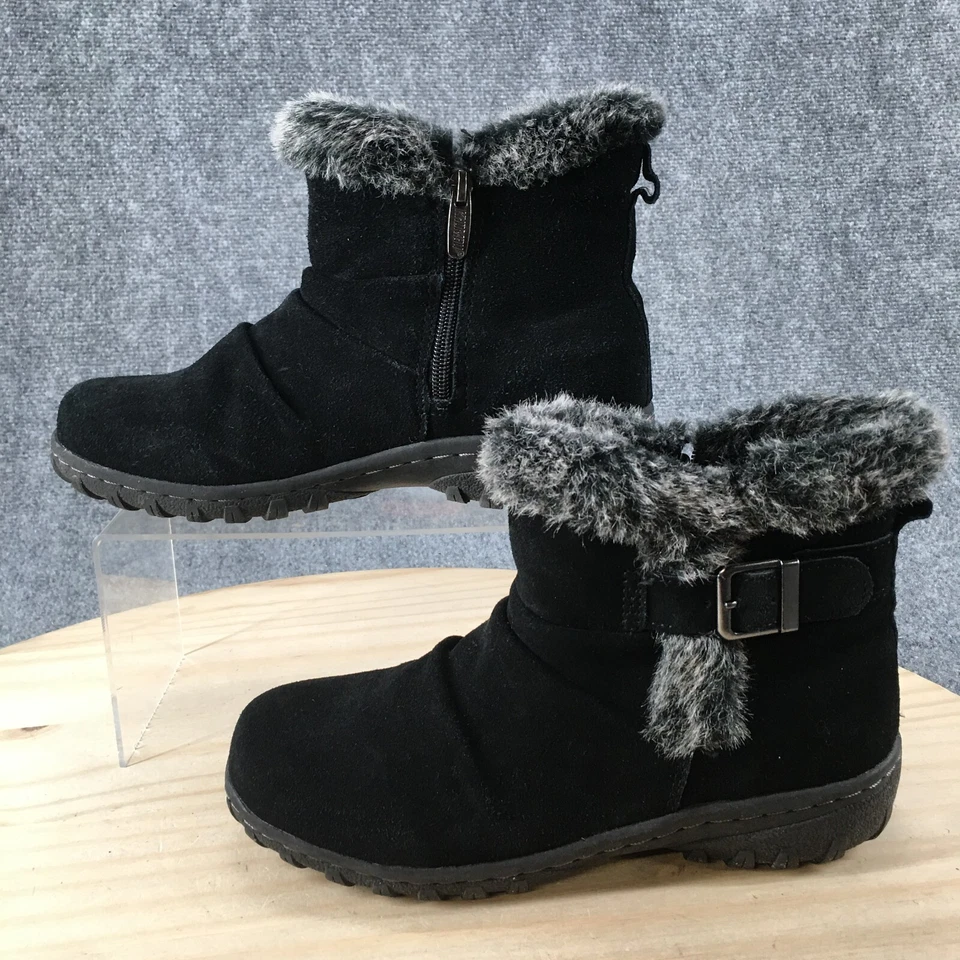 Khombu Boots Womens 7 M Lindsey Short Shearling Black Leather Faux Fur Buckled - Image 2 of 4