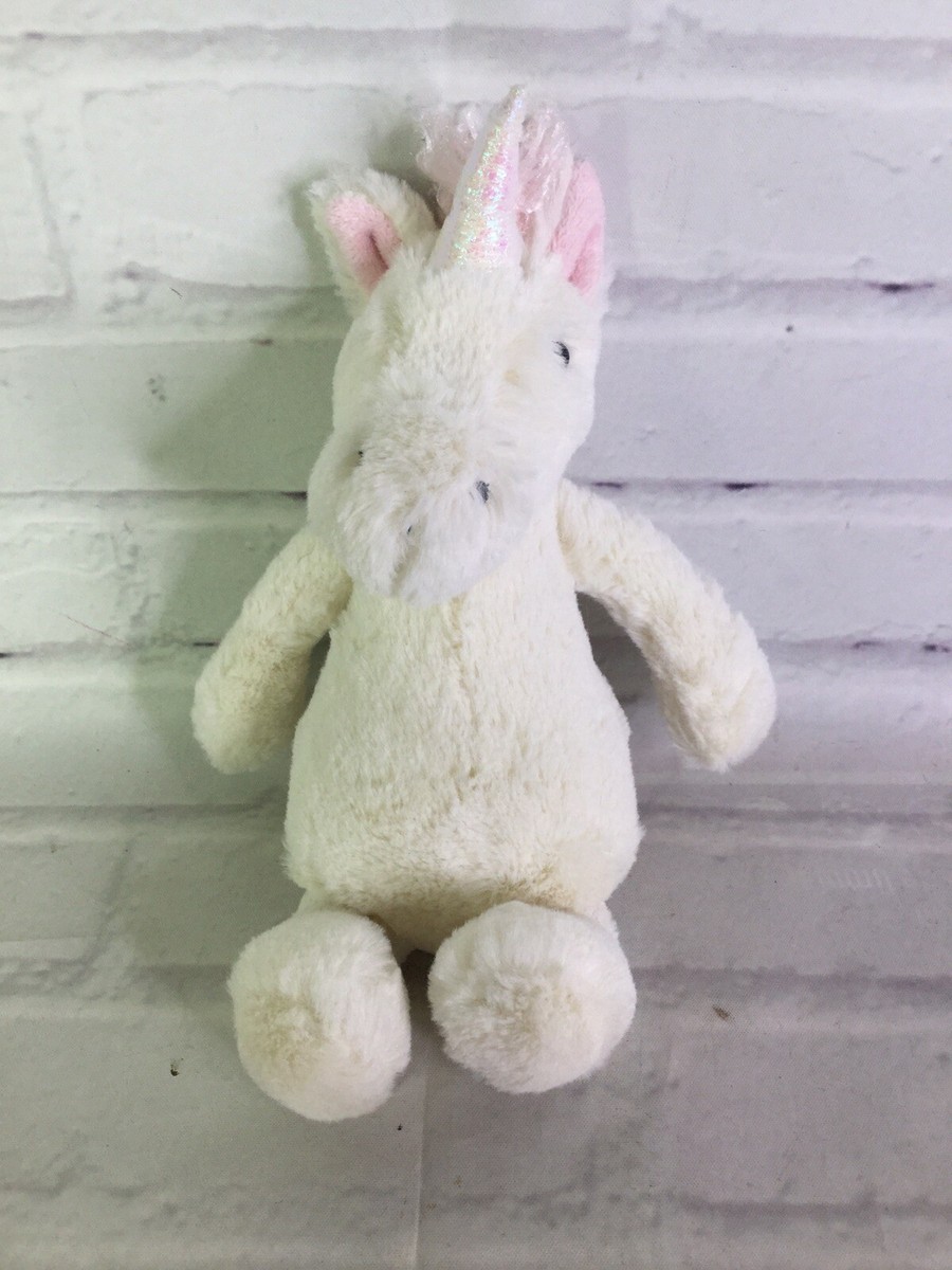 Jellycat Bashful Unicorn White Pink Curly Mane Plush Stuffed