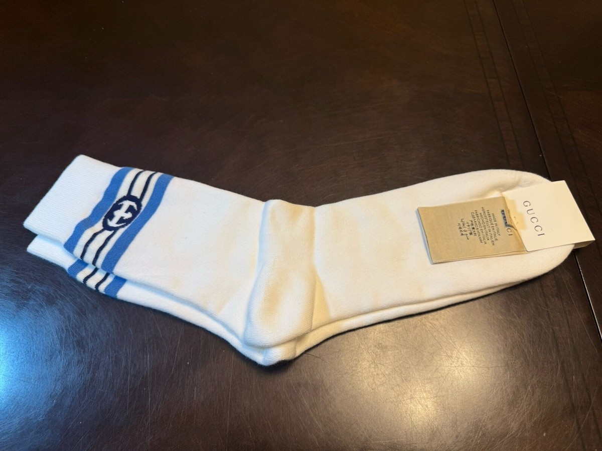 GUCCI GGロゴ ソックス Mサイズ New Authentic Gucci GG Logo Socks White Blue Size L | eBay