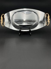 Vintage Kromex Serving Tray w/ Ornate Brass Handles 14.5" Made in USA 1960s
