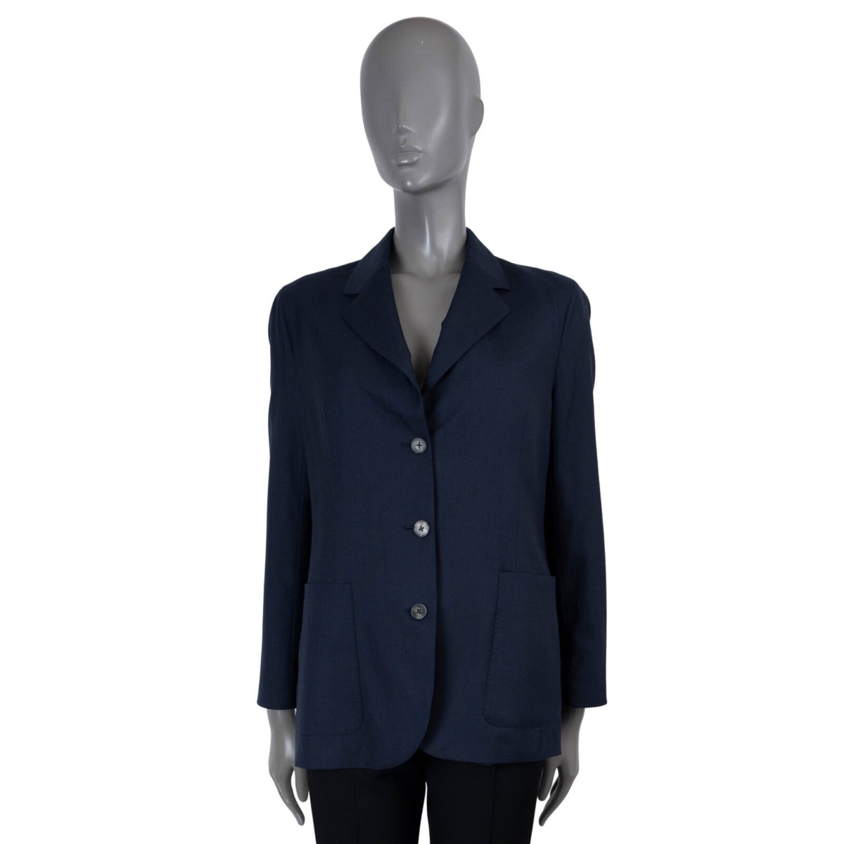 ガ*ィ様 Huber store jacket navy 70399 auth THE ROW navy blue SUMMER WOOL Blazer Jacket 10 L