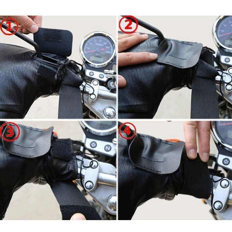 2X Black Motorcycle Handle Bar Mitts Hand Warmer Motorbike Bar Muffs PU Gloves - Image 4 of 4