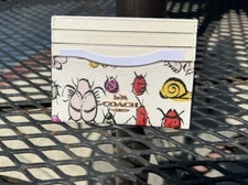 COACH CR927 Slim ID Card Case w/ Creature Print Leather Gold/Chalk Multi