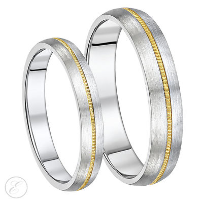 His & Hers Eheringe aus gebürstetem Titan & 9 kt Gold Set 4 & 5 mm
