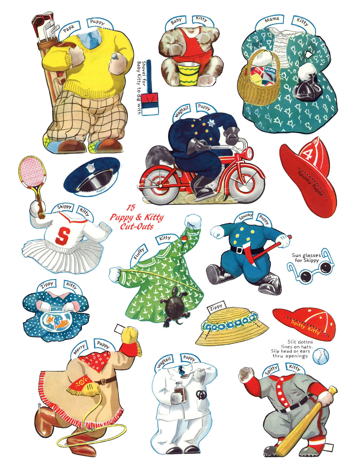 VINTAGE UNCUT 1940s 15 PUPPY KITTY PAPER DOLL ~WHITMAN ORIG SZ