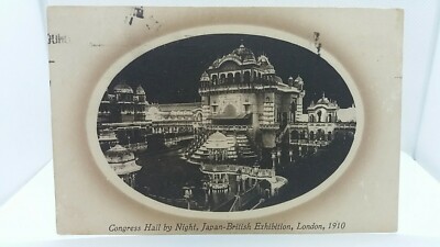 Antike Postkarte Kongresshalle bei Nacht Britisch Japan Ausstellung London 1910