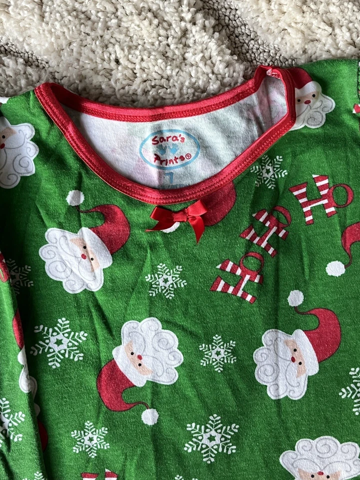 Camisón de Papá Noel verde Navidad estampado Sara’s para niñas talla 7  Foto 2 de 2