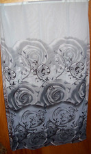 White  Gray Rose Floral SCARF  19" x 60" Lightweight Sheer
