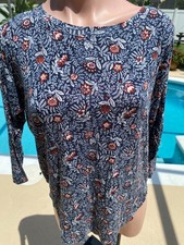 Ann Taylor Loft Blue Floral Blouse Top Long Sleeve Womens T Shirt size XS