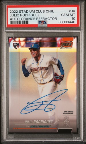 2022 TOPPS STADIUM CLUB CHROME ORANGE #JR JULIO RODRIGUEZ RC /25 PSA 10 AUTO
