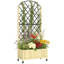 Outsunny Garden Bed w/Metal Trellis, Wooden Elevated Planter Box, Natural