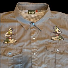 RARE Howler Bros 2013  Hula Girls  Gaucho Snapshirt XL Surf Western Brown Stripe