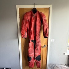 80s Vintage Red Leather 1 Piece Motorcycle Racing Suit Biker Star Size Small