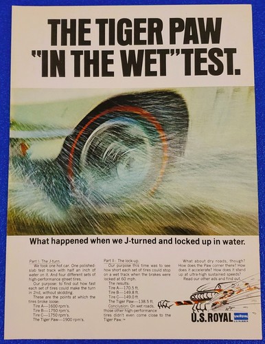 1967 U.S. Royal Uniroyal High Performance Tiger Paw Auto Tire Vintage Print Ad
