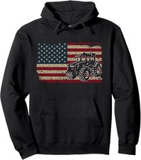 Farm Tractors America Flag Hoodie I Patriotic Farming Gift Pullover, Gift Hoodie