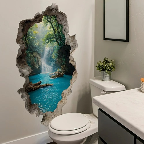 Creative Waterfall Landscape Wall Sticker 3D Scenic Wall Decal for Bedroom Home 