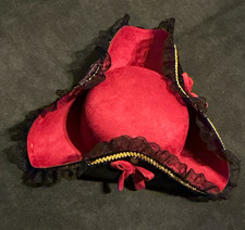Girls Pirate Tricorn Hat Felt Red bows Black Gold Trim One Size
