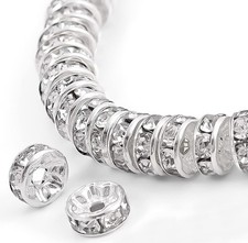 200Pcs 6mm Rondelle Spacer Beads Silver Plated Crystal Rhinestone 6mm, silver