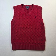 Polo Ralph Lauren Sweater Vest Kids Size 7 Red Cable Knit V-Neck Cotton