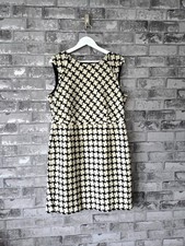 Hobbs Wool Shift Dress UK 16 Black Cream Textured Sleeveless Work Office Smart