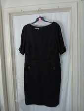Talbots Womens Dress Black A Line Short Sleeve Knit Stretch Pockets Buttons Sz16