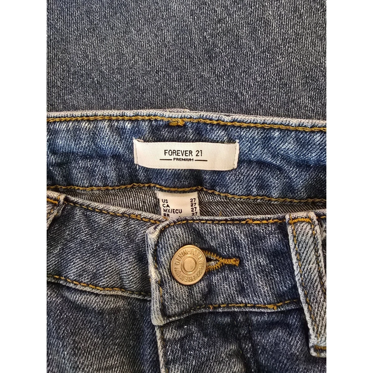 Pantalones de mezclilla Forever 21 Premium para mujer tiro alto pierna recta azul botón mosca talla 27