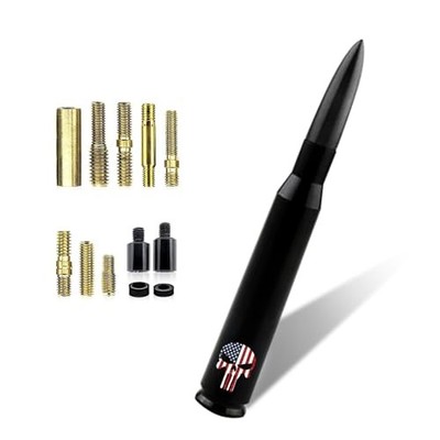 Car Bullet Antenna, Skull American Flag Pattern Truck Bullet 1 PC Black