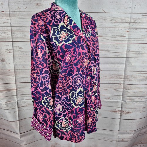 Vera Bradley donna taglia L viola rosa stampa floreale polsino rovesciato spiaggia costiera - Foto 2 di 11