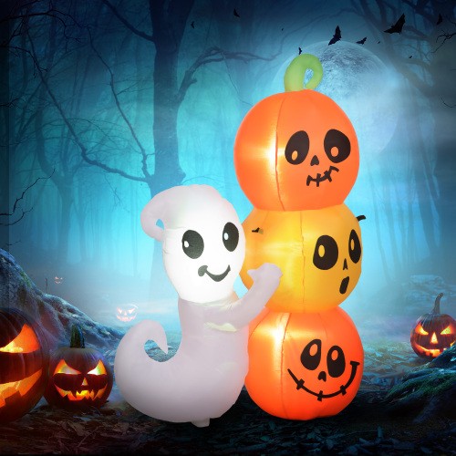 HOMCOM 5ft Inflatable Halloween Decoration Ghost And Pumpkin, Blow Up Outdoor L