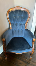 Vintage/Retro Blue Upholstered Accent Chair, Medium Wood Frame, Indoor