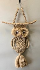 Vtg Macram Owl Wall Hanging Fluffy 70's Boho Nature Decor Large 34  