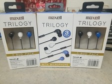 Maxell Trilogy 3 Pack Wired Earbuds W/ Microphone.