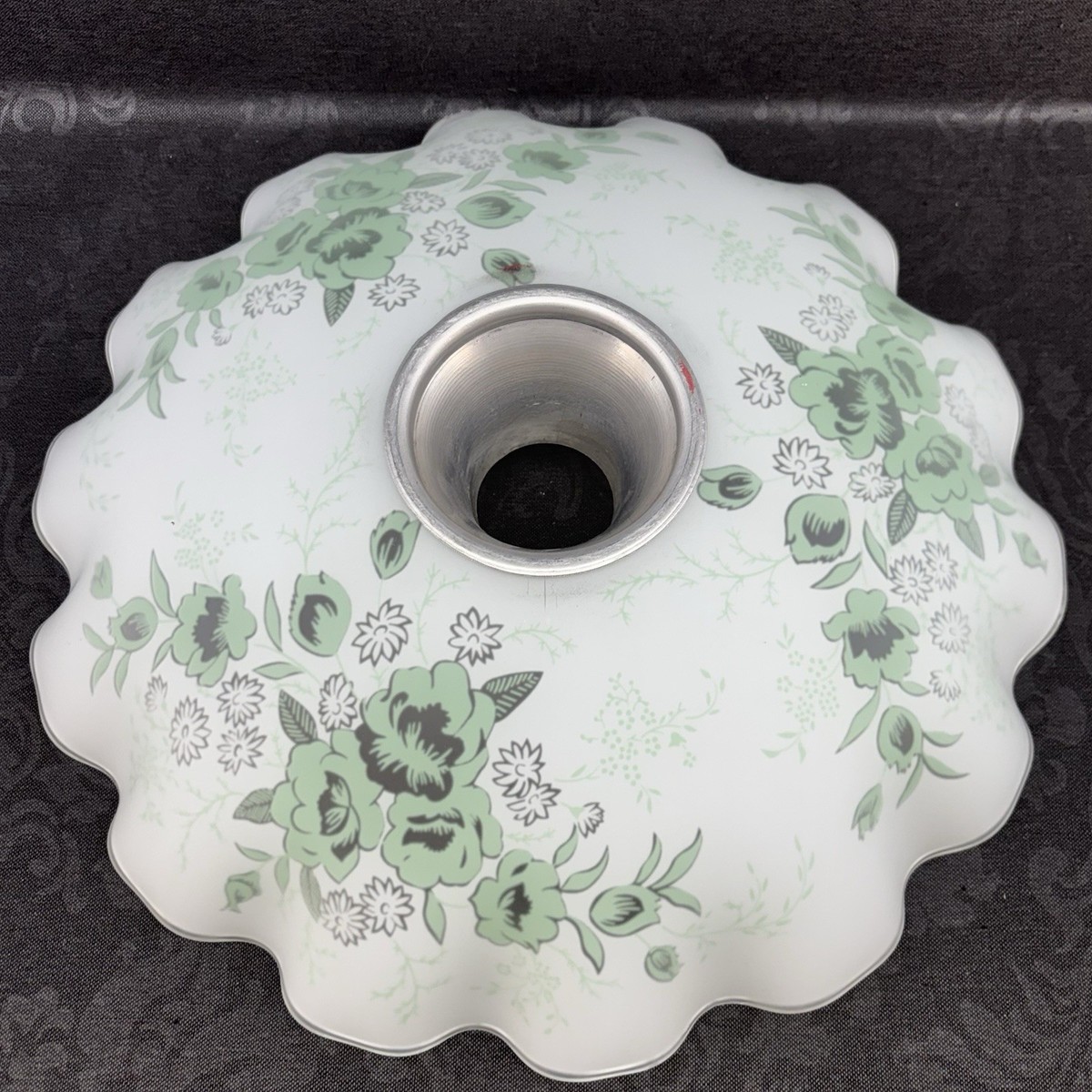 Vintage 17” Green Floral White Glass Torchiere Floor Lamp Shade