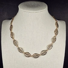 Charming Charlie - CHOKER NECKLACE - Gold Tone - Leaf Burnout - 13 to 15 in Long
