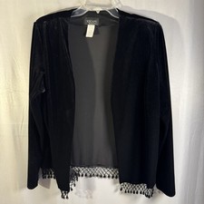 Vintage Xscape Black Velvet Jacket XL Made in USA Beaded Hem Open Front Wedding