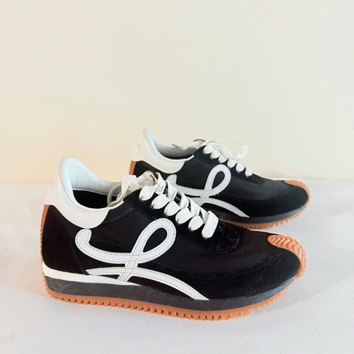 LOEWE Flow Runner Sneakers Black White Suede Gum Sole Women EU 35