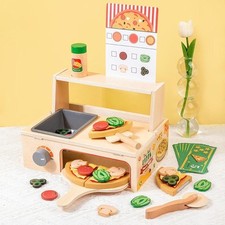 Wooden Pizza Toy Kitchen Playset for Gatherings Parent Child Parties