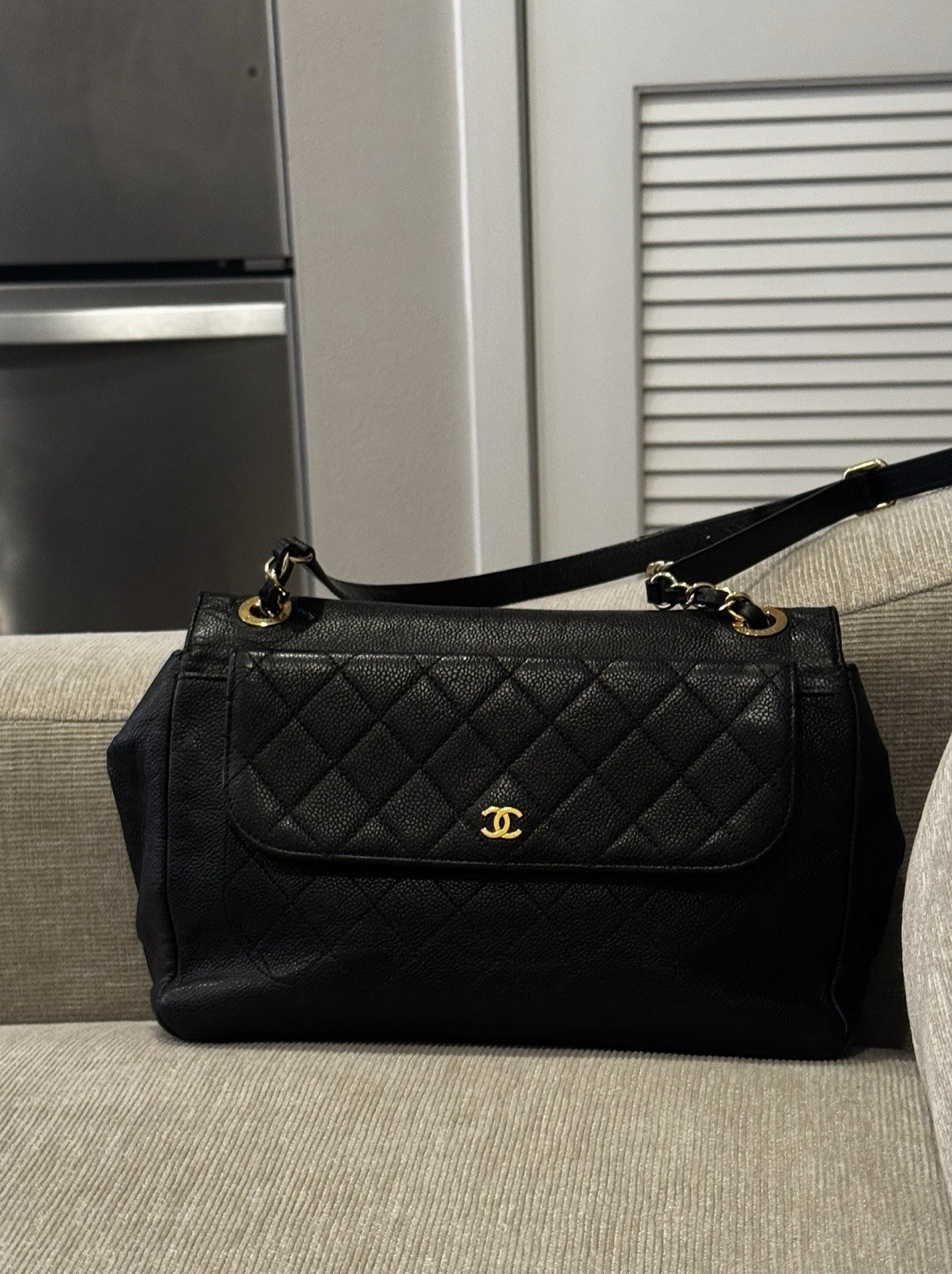Authentic Rare Double Sided CHANEL Black Quilted Leather Women's Shoulder Bag