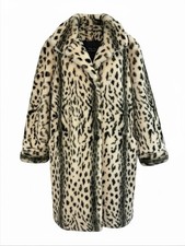 VTG 80's Faux Fur Snow Leopard Long Mob Wife Coat Jean Philippe Ricquier PARIS M