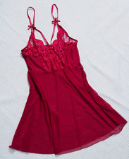 Women s Red Lace Full Slip Lingerie Slip Nightgown Solid Pattern, 1 Pack