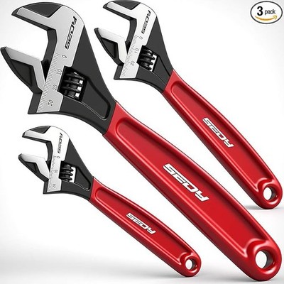 Adjustable Wrench Set Pipe Spanner 6'' 8'' 10'' Wide Jaw Wrench With Cushion Grip