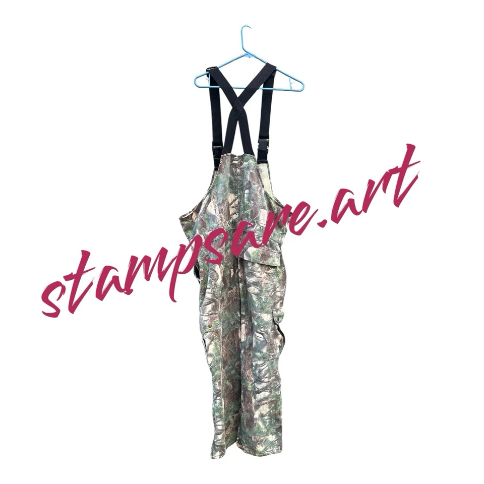 Cabela's Men's Hunting Bib L Woodland Camo Coverall Cargo Pockets Real Tree VTG - Image 4 of 4