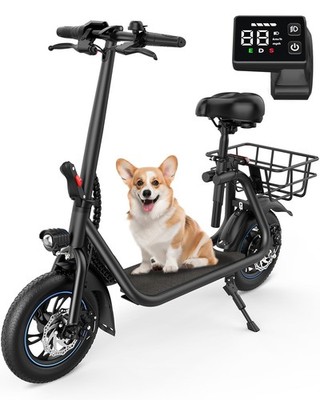 C1 Folding Electric Scooter with Seat&Basket 450W up to 22 Miles Range Commuting