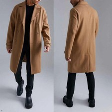 Men Camel Tweed Coat Double Breasted Jacket Cashmere Tweed Wide Lapel Business