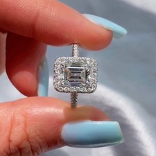 2.60 Ct Emerald Cut Moissanite Engagement Ring 14K White Gold Plated