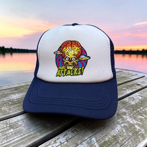 Mars Attacks! Mens Trucker Hat Navy Martian Alien 1996 Black Comedy Tim Burton