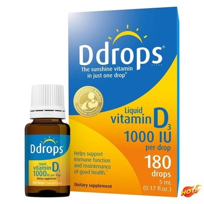 Liquid Vitamin D3 1000 IU 180 Drops, Gluten-Free Non-GMO, NSF Certified