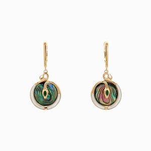 Authentic 925 Silver Gold Plated Snake Earrings Abalone Inlay & White MOP & English Lock
